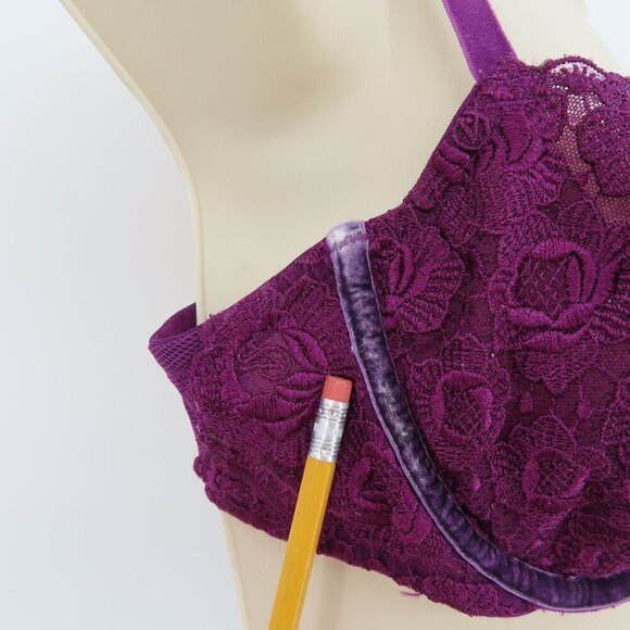 Victorias Secret 36C Bra Very Sexy Push Up Purple Lace Velvet Underwired Unlined - Picture 3 of 15
